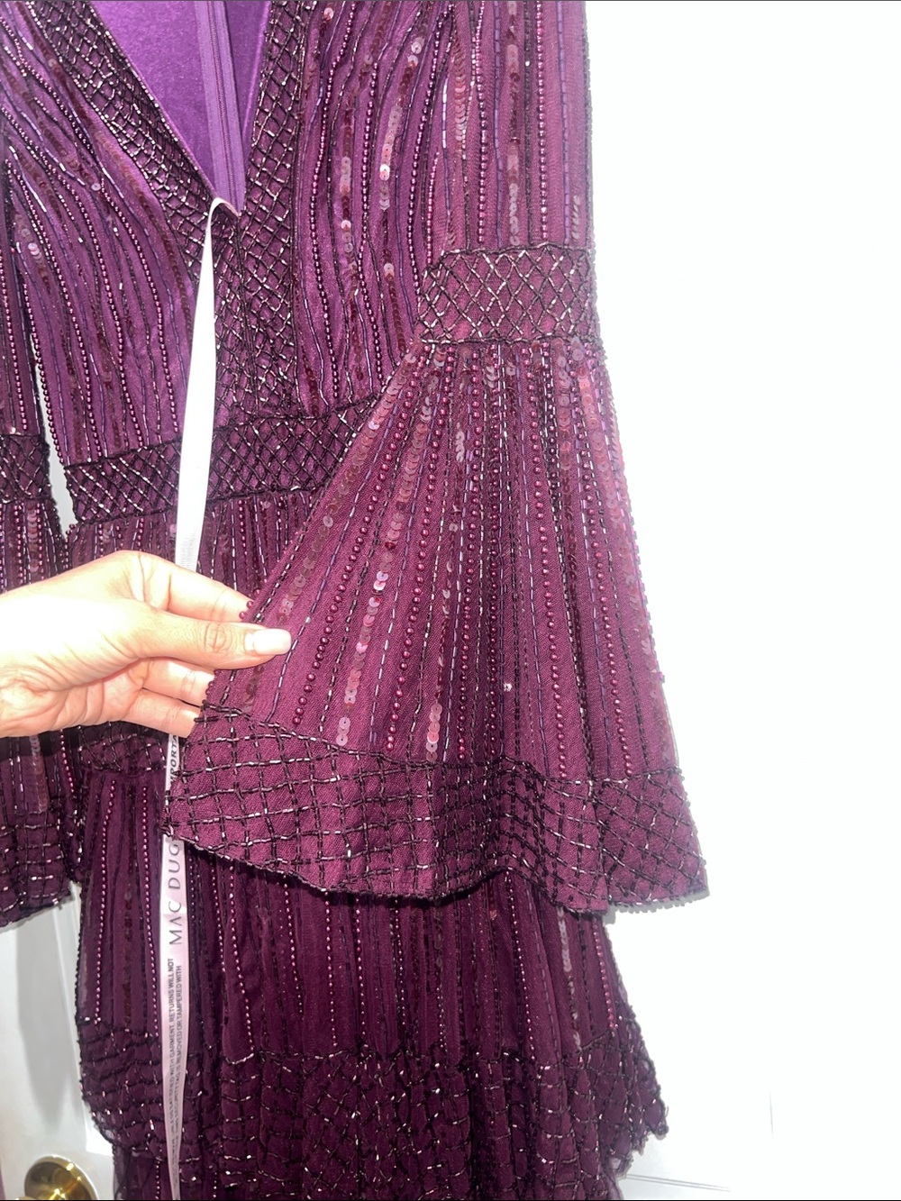 Mac Duggal Plum Beaded Tiered Evening Dress - Picture 4 of 10